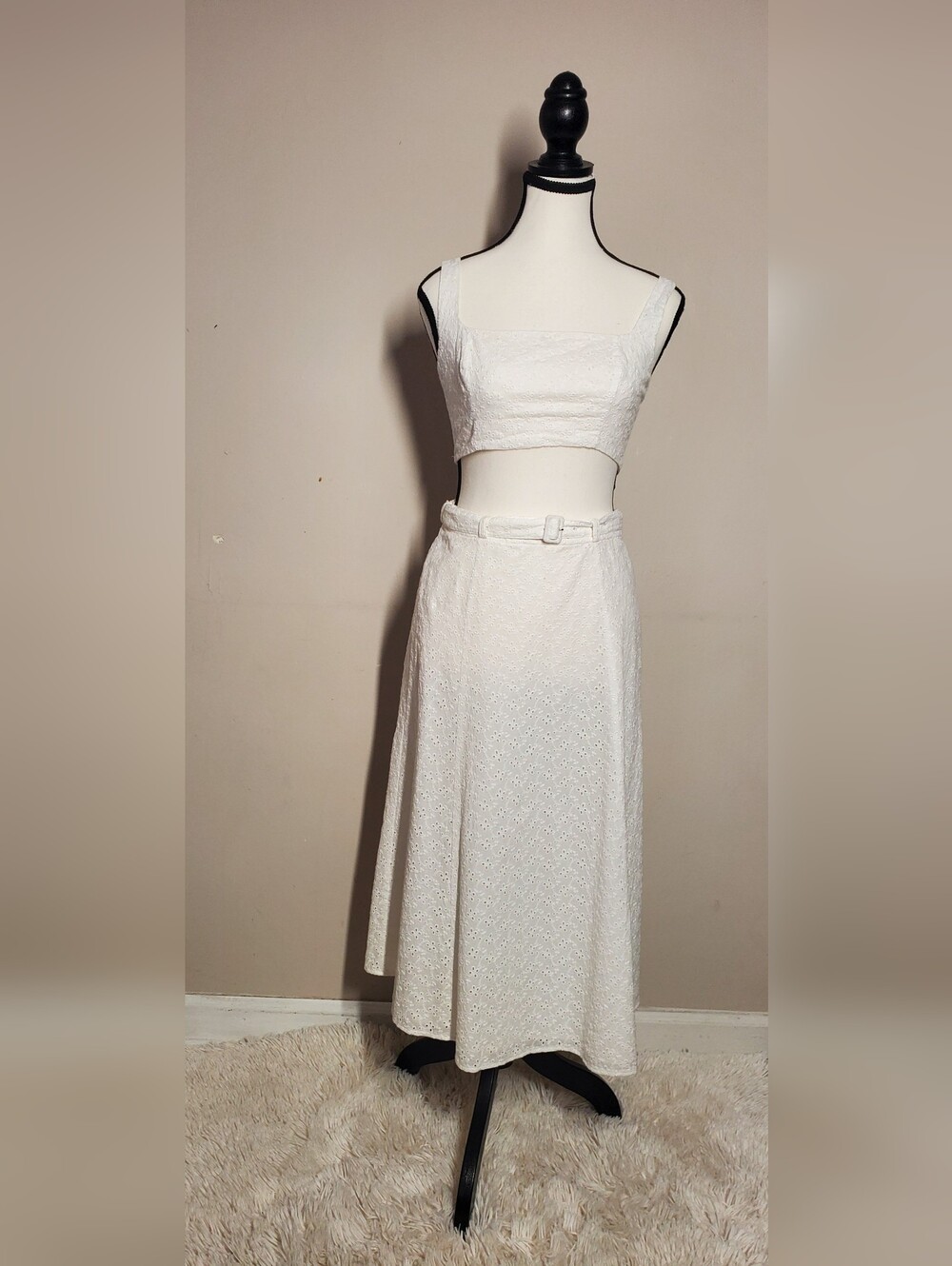 Reformation Women's Cole Eyelet Embroidered Smocked Top Skirt Set White Size 2 - Picture 4 of 14
